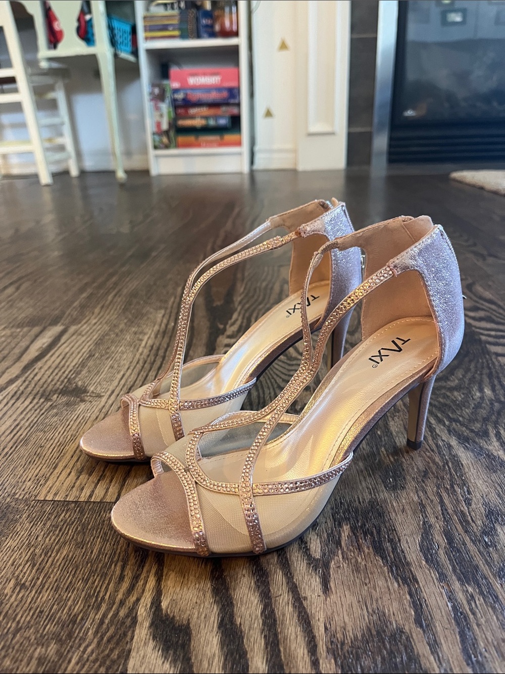 TANX Rose Gold T-Strap High Heel Sandals